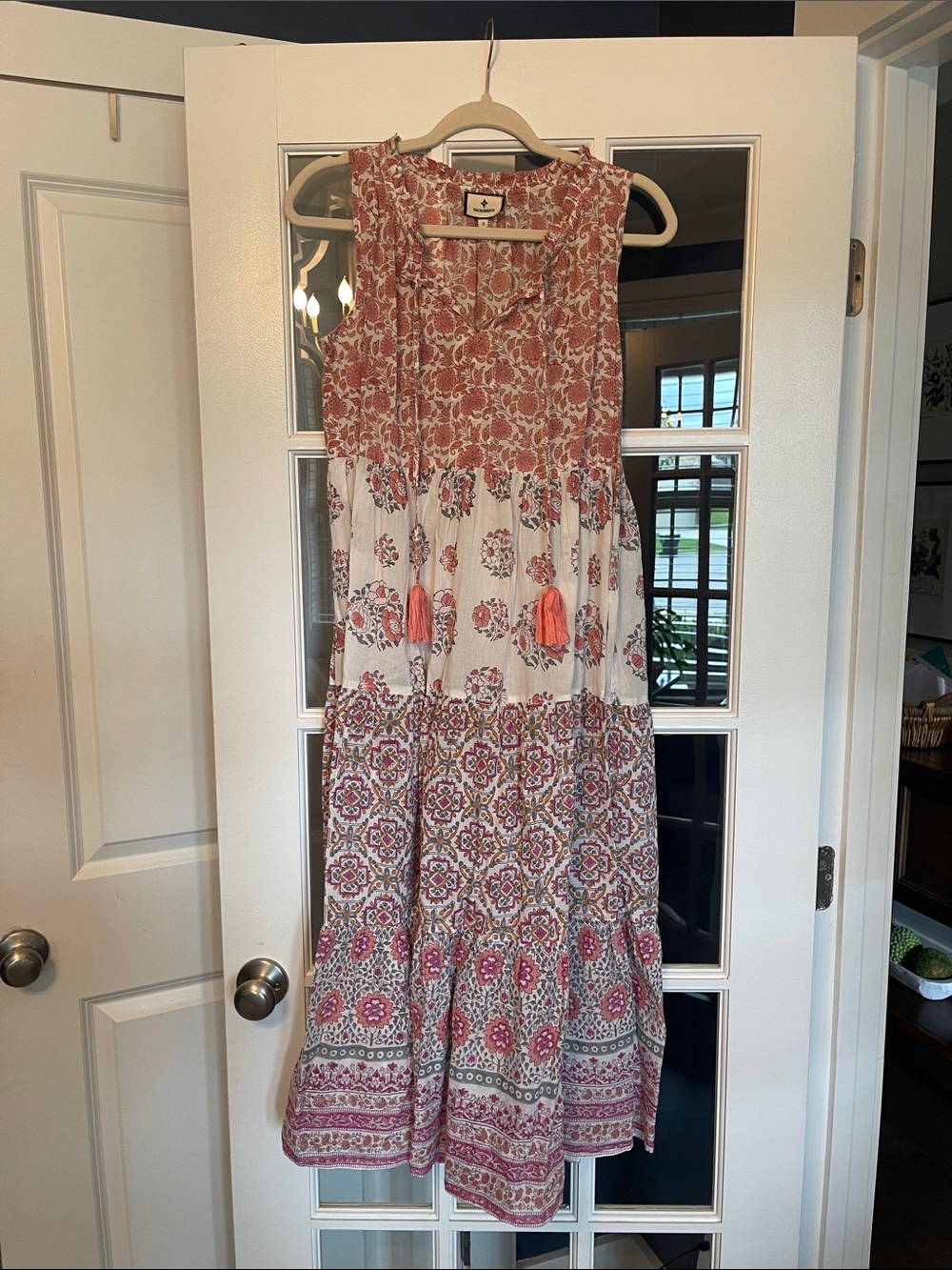 Tuckernuck Boho Floral Tiered Maxi Dress in Coral and Cream